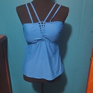 Time and Tru Sky Blue Strappy Swim Bikini Tankini Top